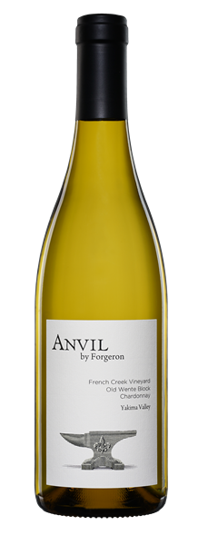A bottle of anvil wine with an anvil on the label