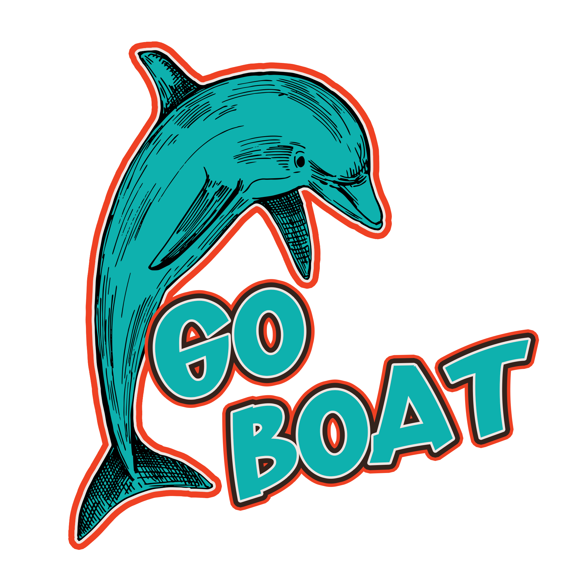 Teal dolphin leaping above the text 