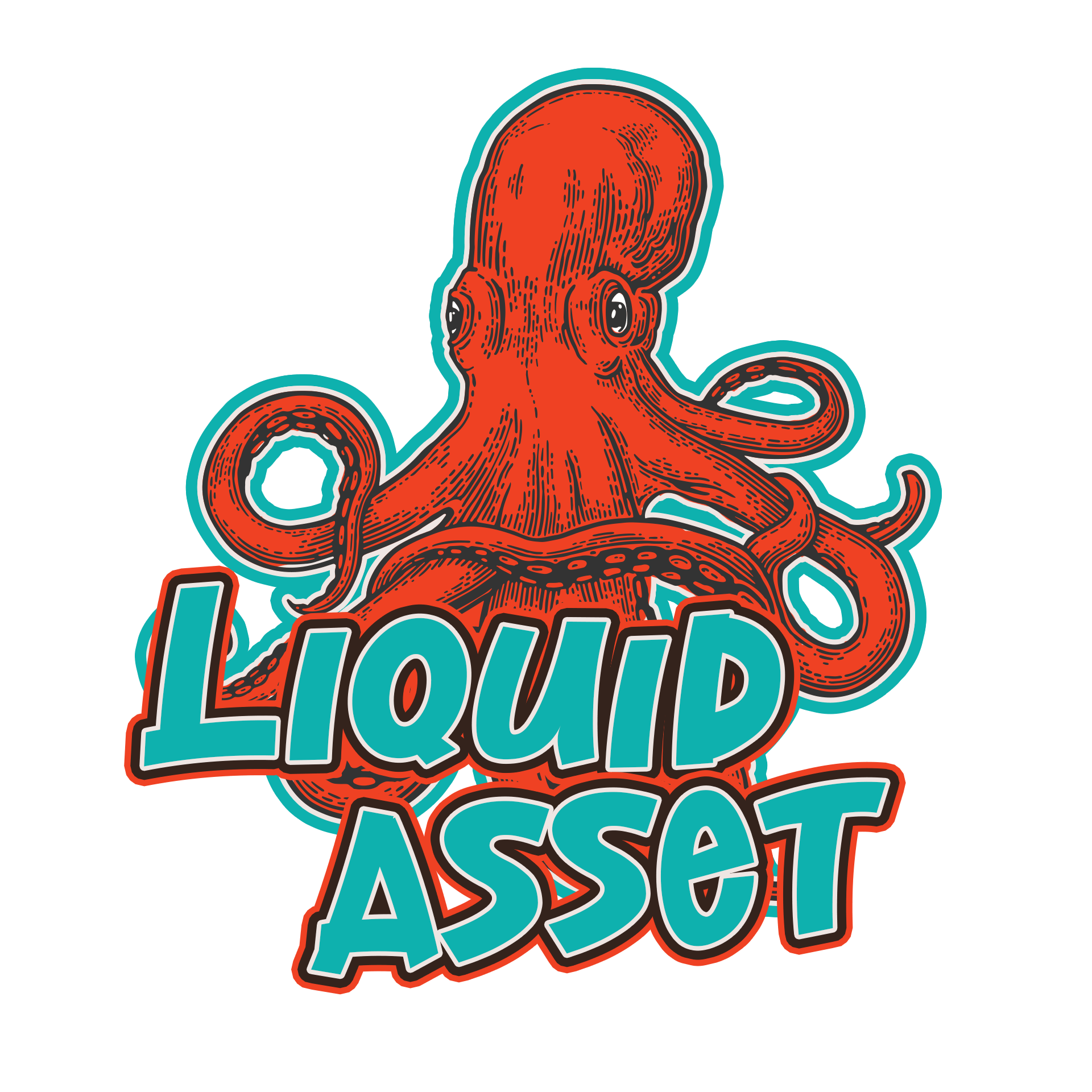 A stylized red octopus illustration with the words 
