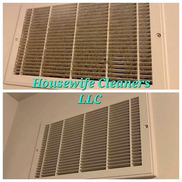 Before-and-after white vent cover cleaning with teal