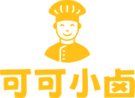 Yellow cartoon chef logo with Chinese text “可可小菌” underneath