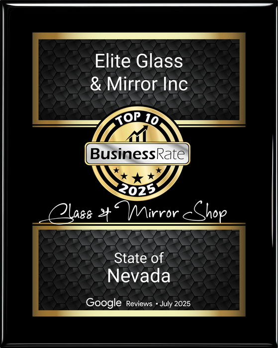Award plaque for Elite Glass & Mirror Inc., Top 10 Business 2025, State of Nevada