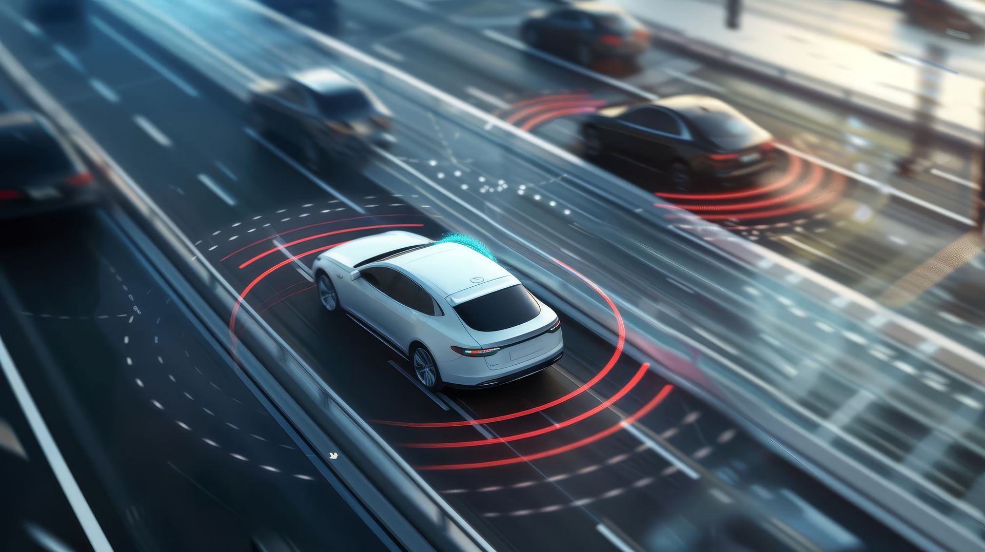 A white car is driving down a highway with other cars | Quantum Calibrations