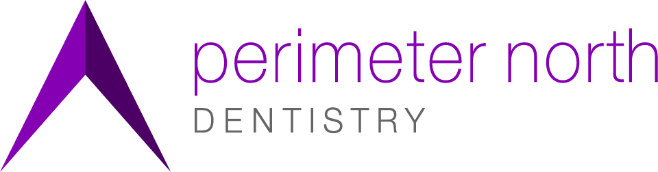 Perimeter North Dentistry logo with a purple triangular icon