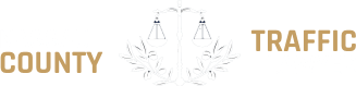 A logo for the county traffic department with a scale of justice.