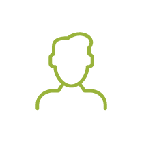 Green outline of a person bust icon on a white background
