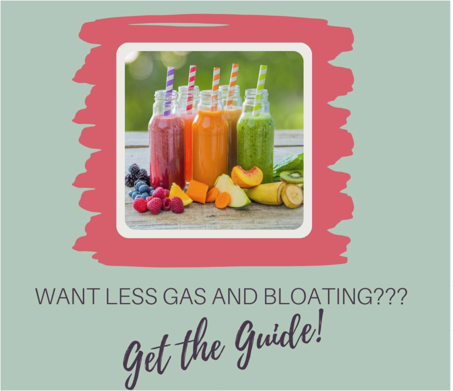 Bottles of smoothies with fruit, text: