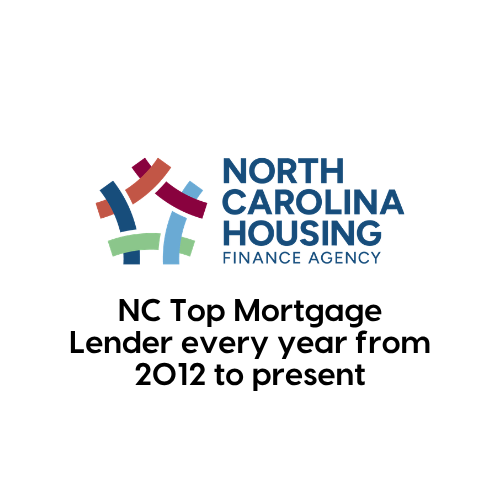 North Carolina Housing Finance Agency logo with text: NC top mortgage lender every year since 2012