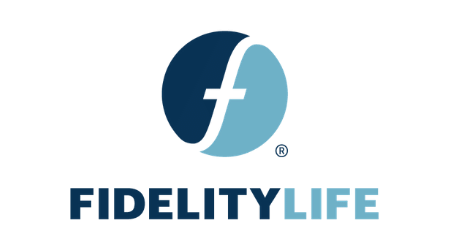 Logo for Fidelity Life: Blue and white 