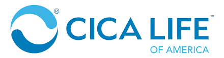 CICA LIFE OF AMERICA logo: a blue, abstract design of a circle, with the words 