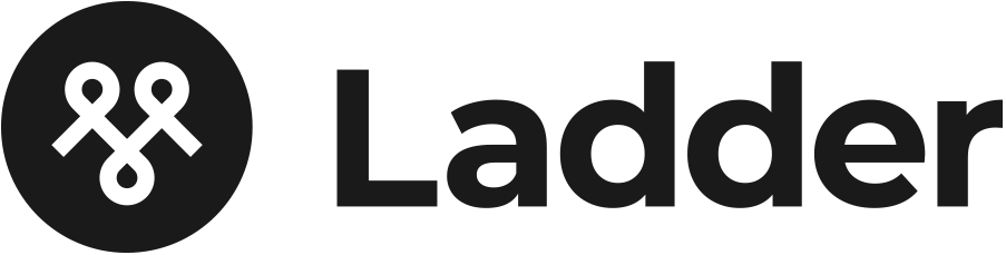 Ladder logo with a black circle and white abstract design, with the word 