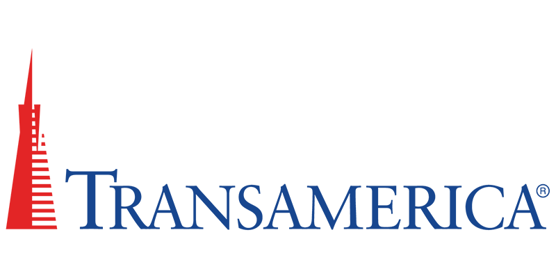 Transamerica logo: Red tower icon next to the word 