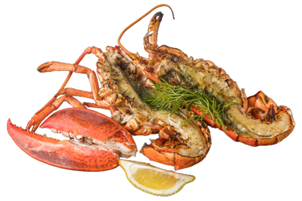 Transparent crab  with green leafs and lemon