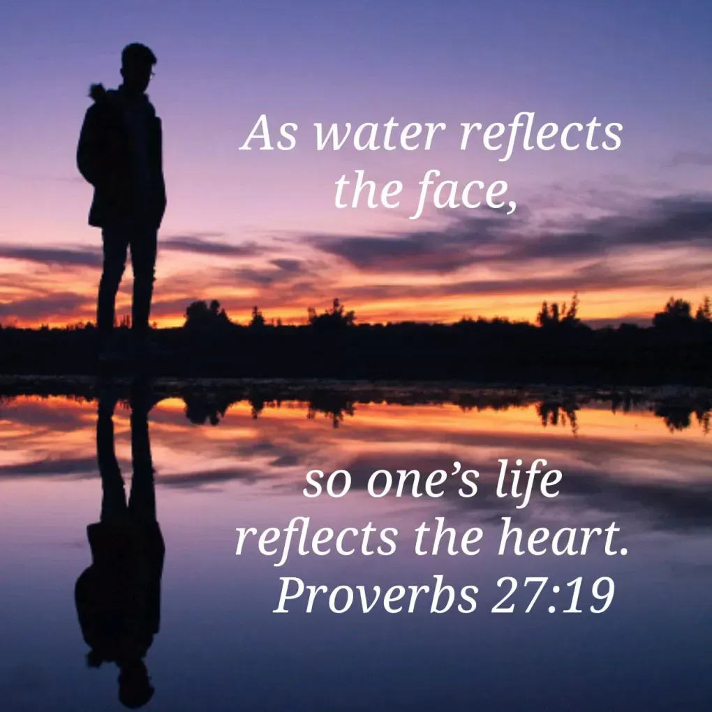A sunset with a quote from proverbs 27 19