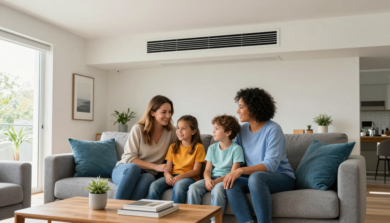 Family in Cool Home