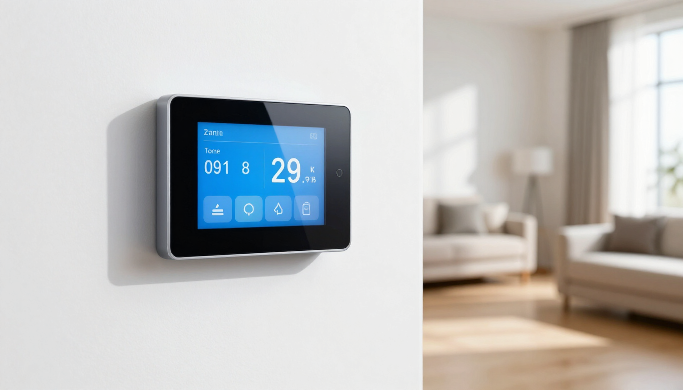 Modern thermostat in a home