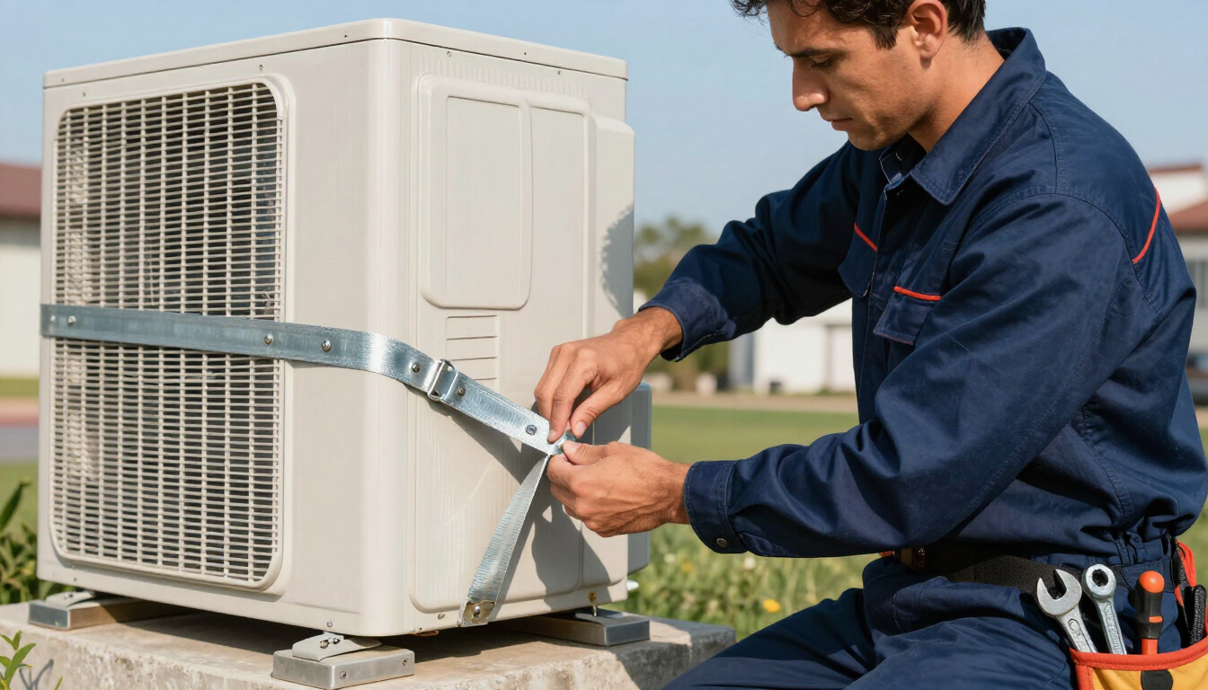 Technician securing a unit