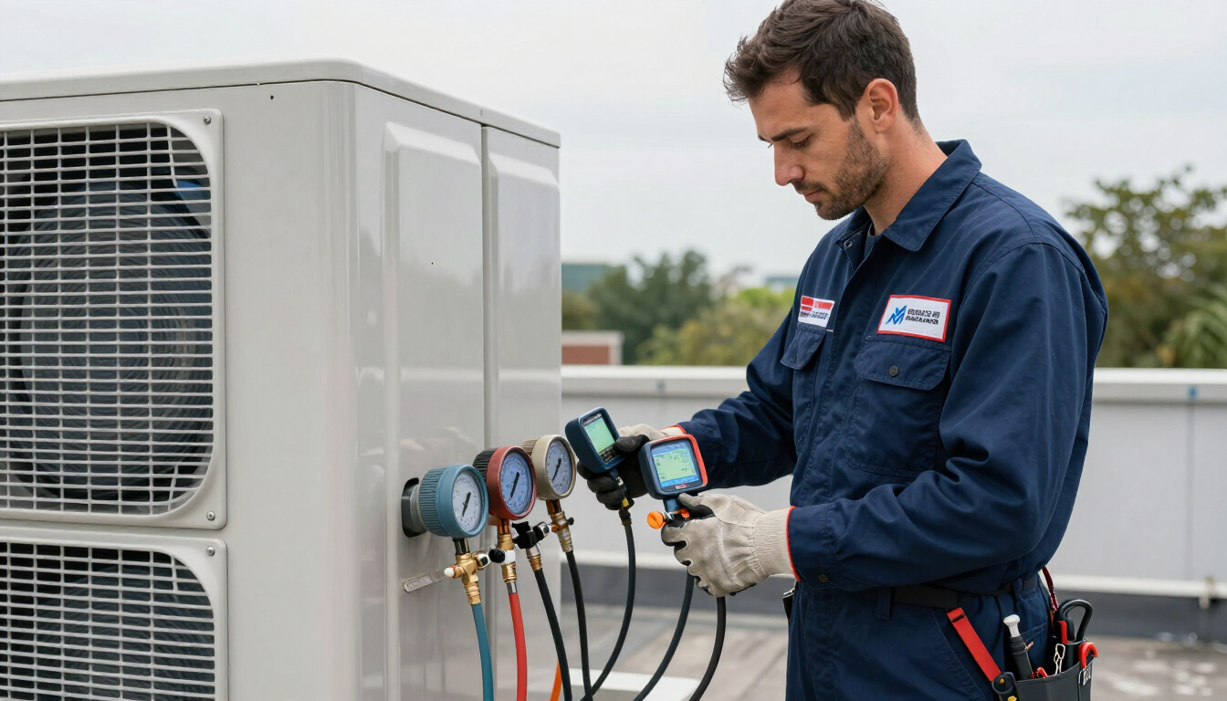HVAC Technician Checking Pressure Gauges