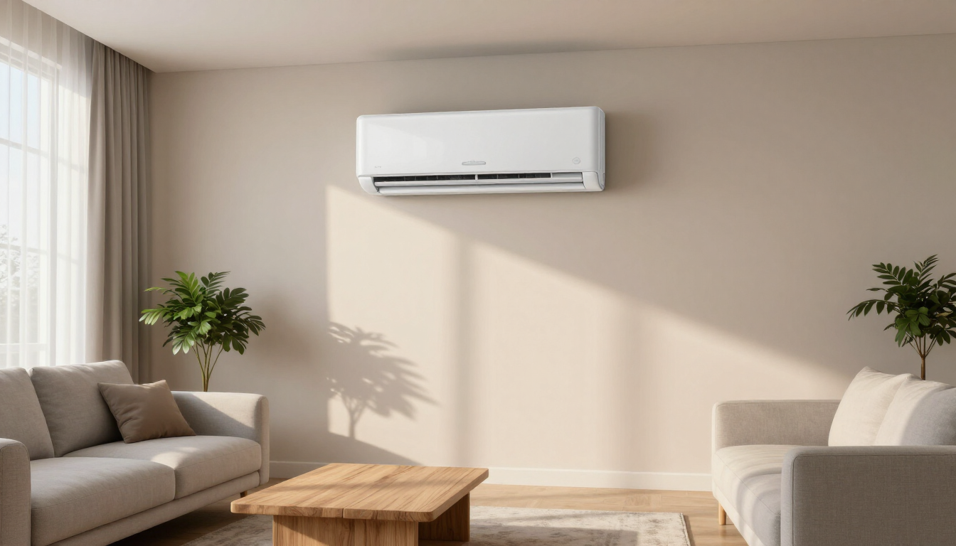 A sleek ductless mini split unit installed in a modern home.