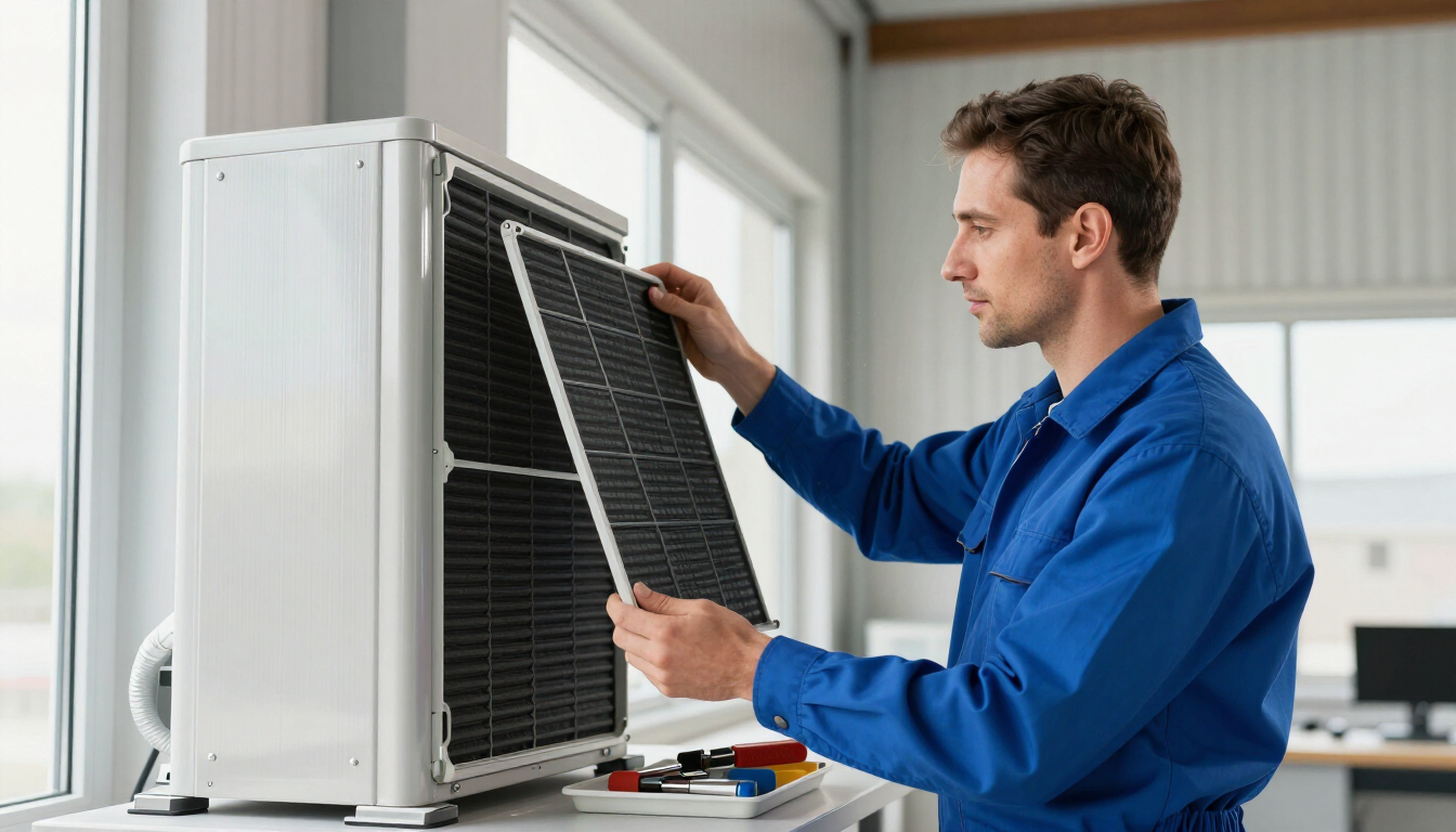 HVAC technician inspecting air filter