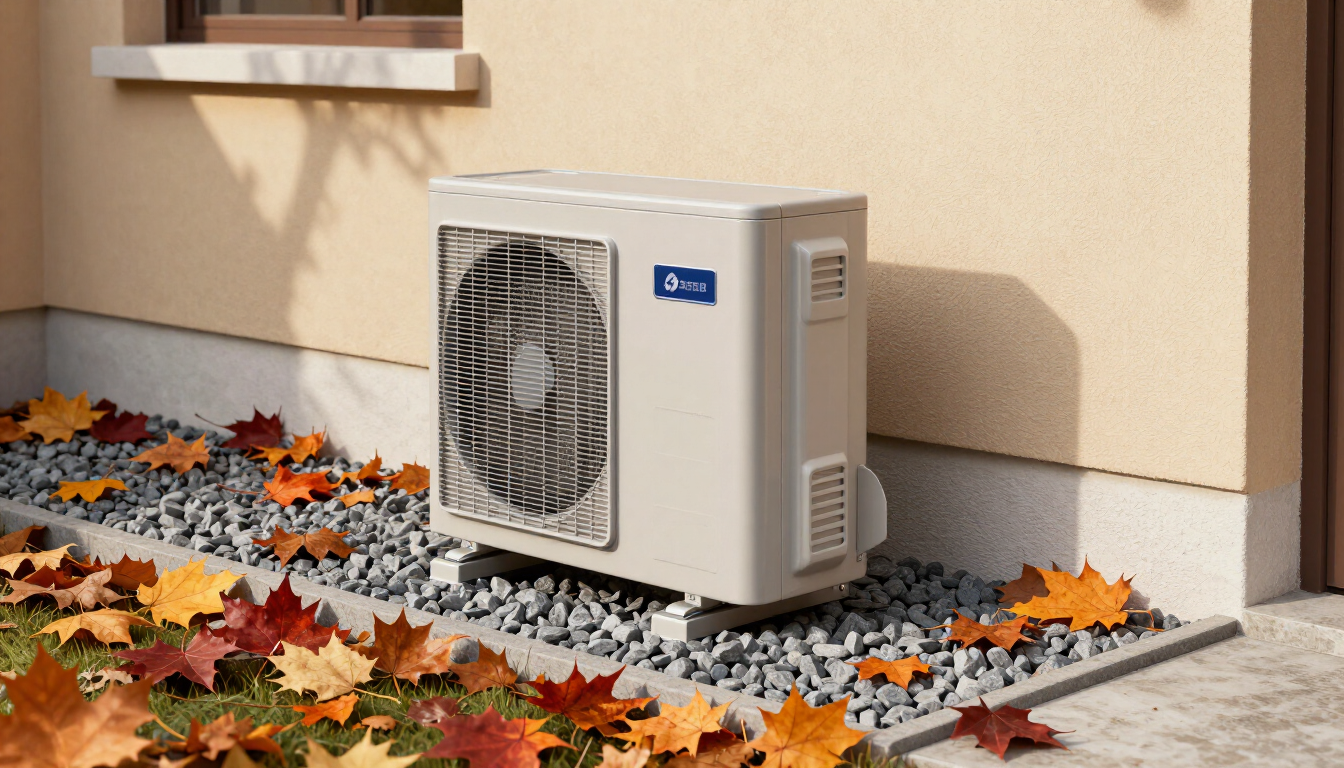 Outdoor HVAC unit in fall