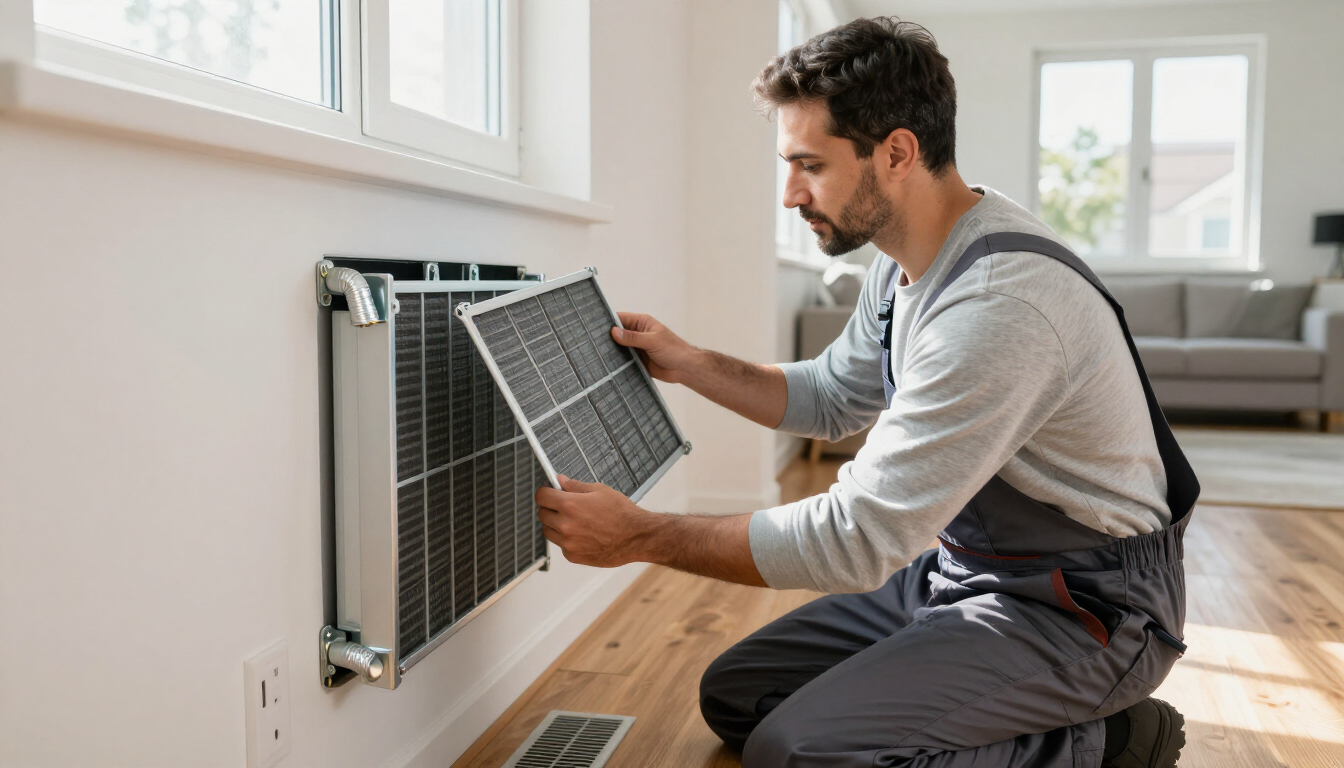 Technician inspecting HVAC vents