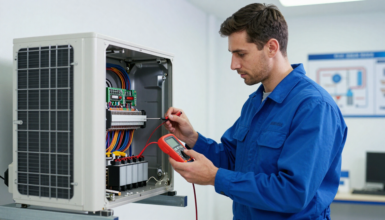 HVAC Technician with Digital Multimeter