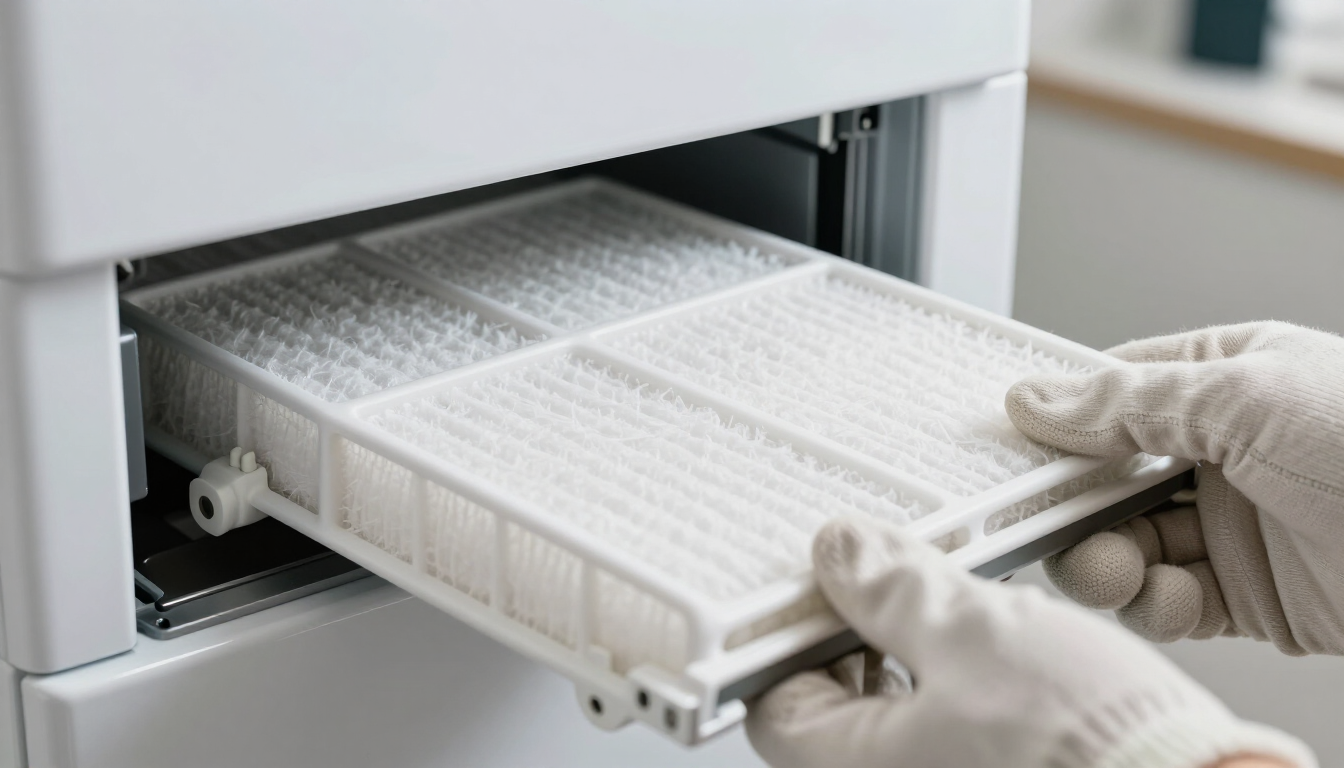 HVAC technician checking air filter