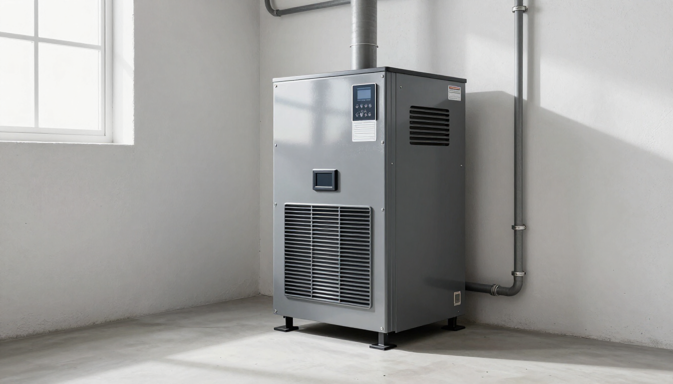 A professional HVAC technician inspecting a furnace system for winter readiness.