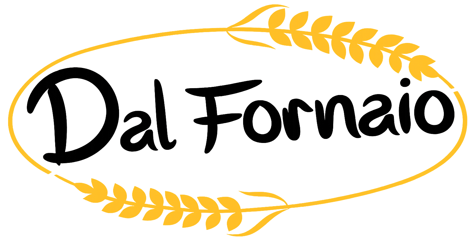Logo Dal Fornaio in scritta nera con corona di grano gialla su sfondo bianco.