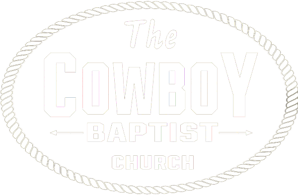 Logo of The Cowboy Baptist Church in white text, within a rope border.