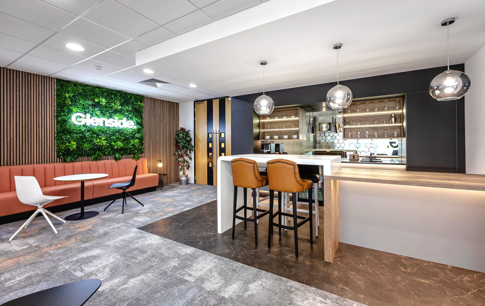 Modern office space with collaborative seating