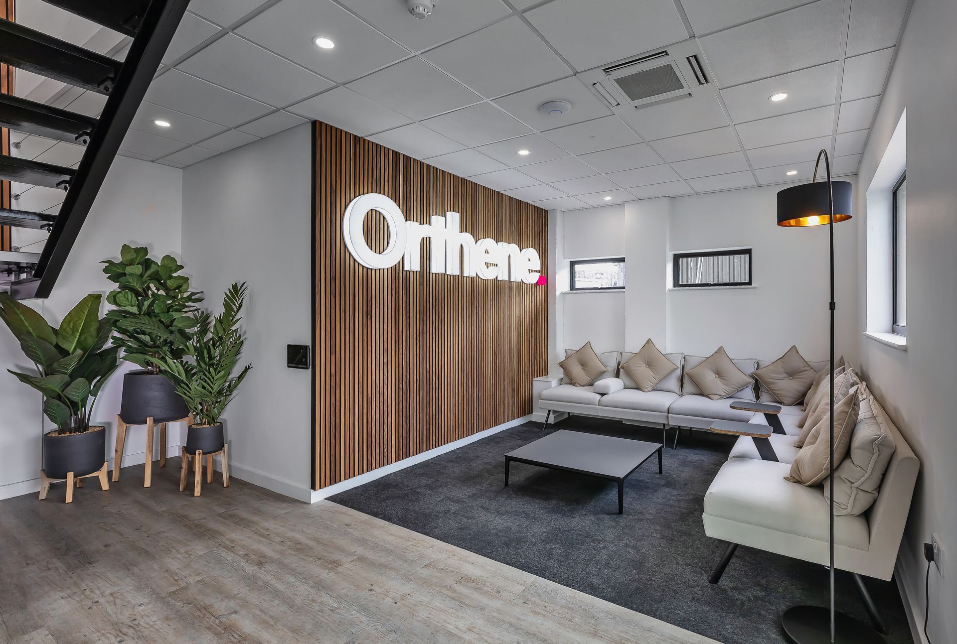 A living room with a sign on the wall that says orphane