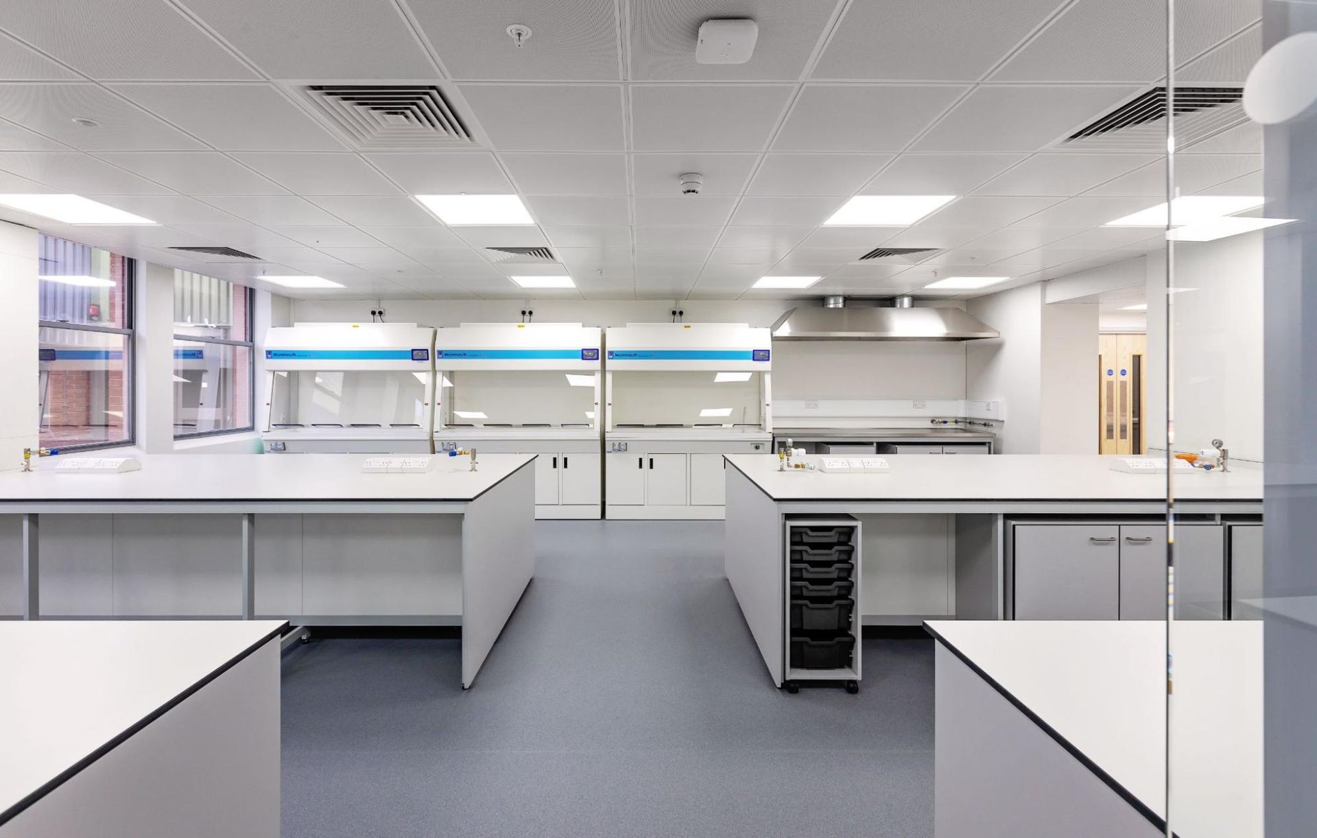 A bright, modern laboratory with modular benching