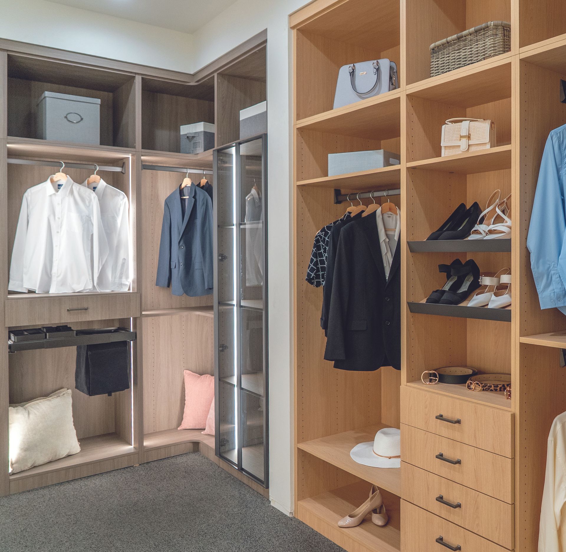 large luxury custom closet built-in solutions Rocky Mountain Cabinets