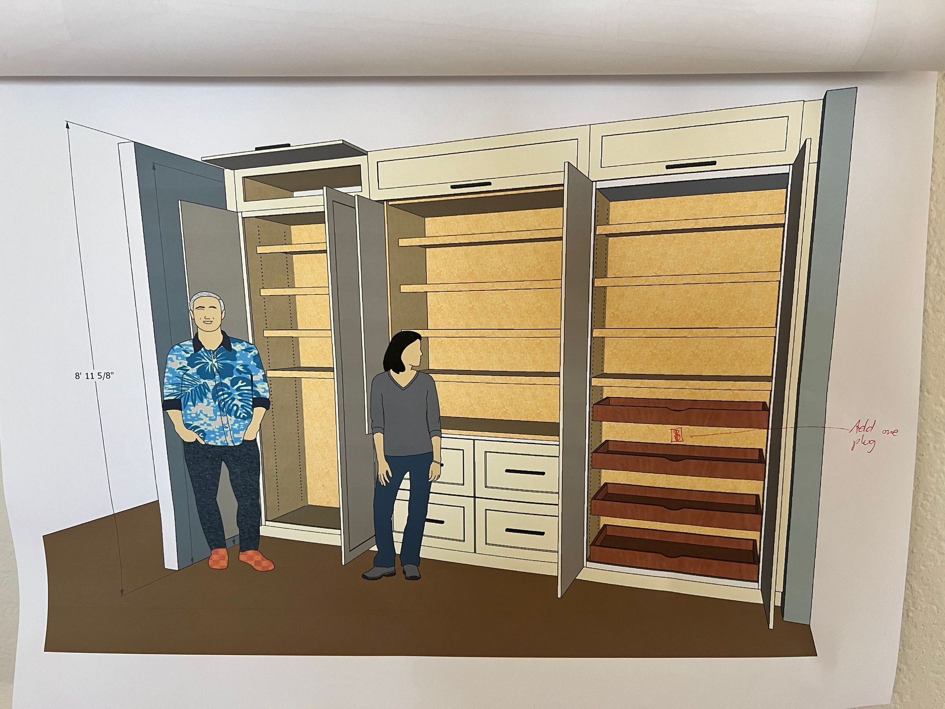 3D rendering White storage closets and pantry built in Rocky Mountain Cabinets