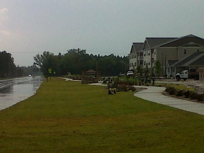 A residential area with a river running through it