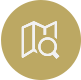 A magnifying glass icon in a circle on a white background.