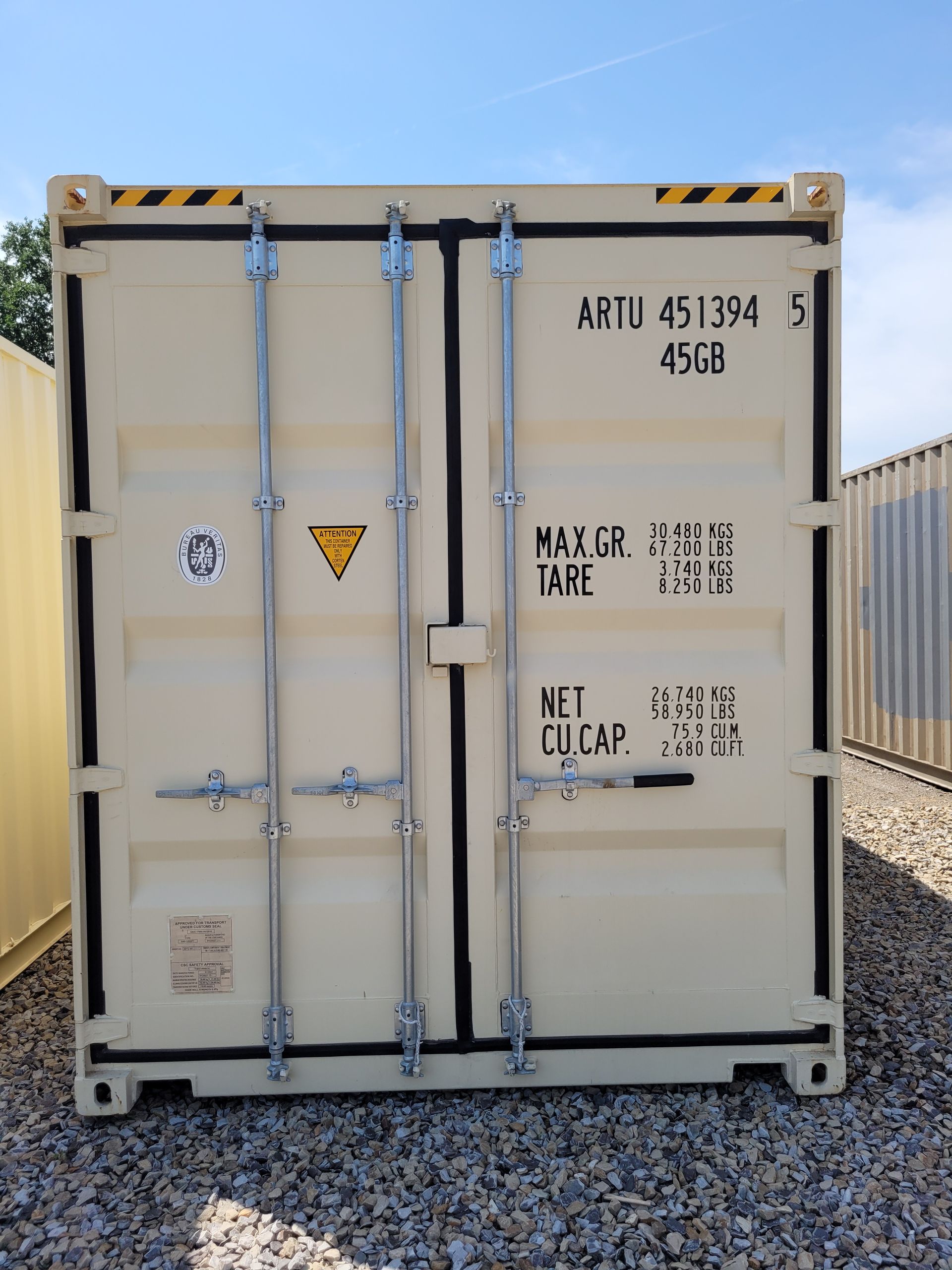 A shipping container with the number 45 on it