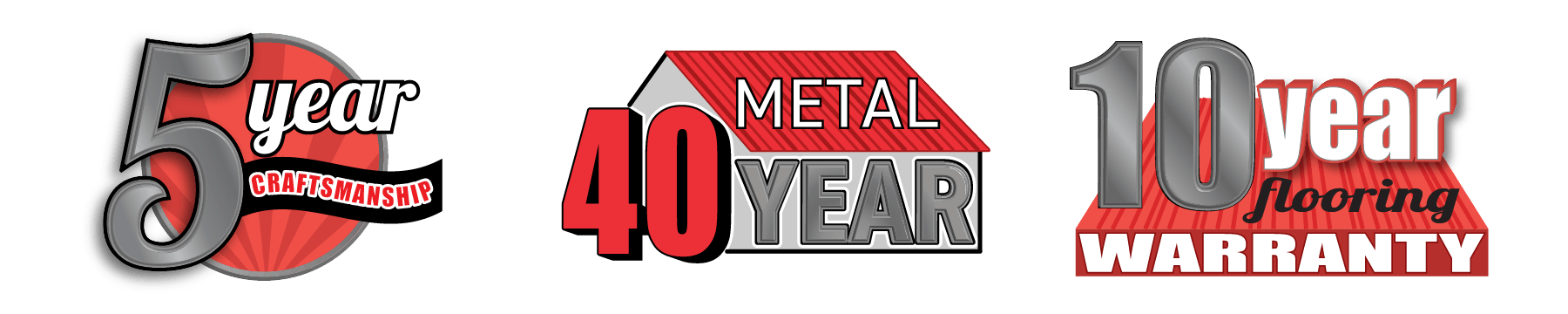 Three logos for a 5 year 40 year and 10 year flooring warranty