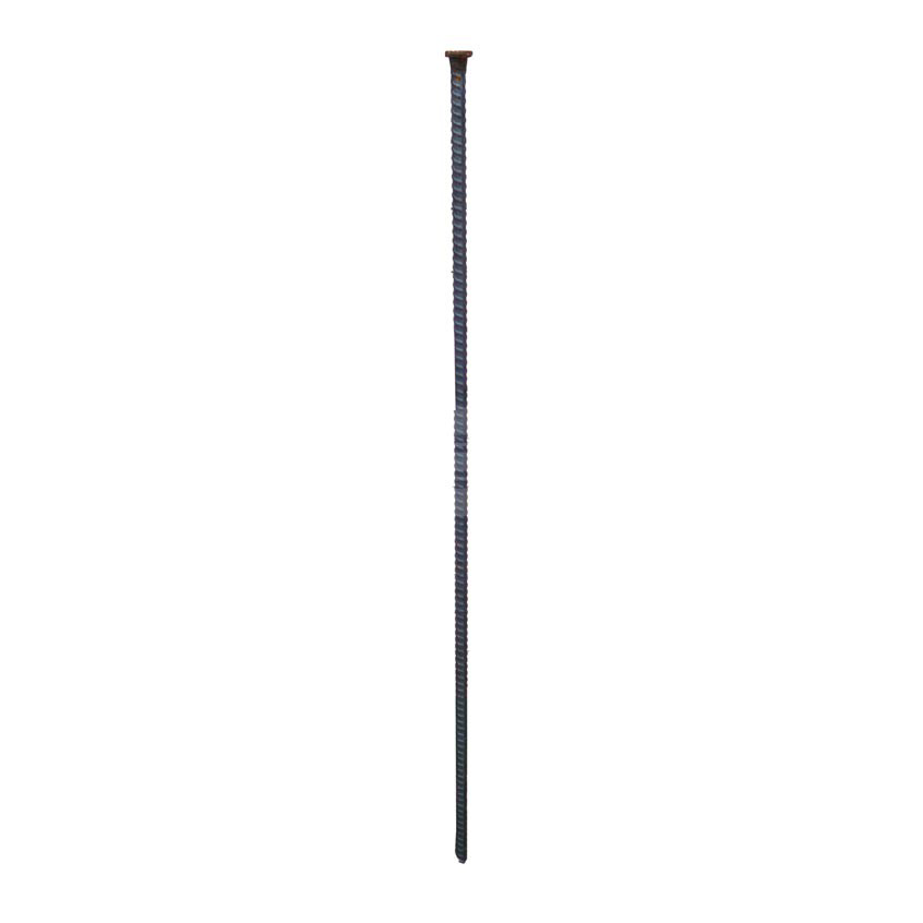 A long metal pole with a screw in the end on a white background.