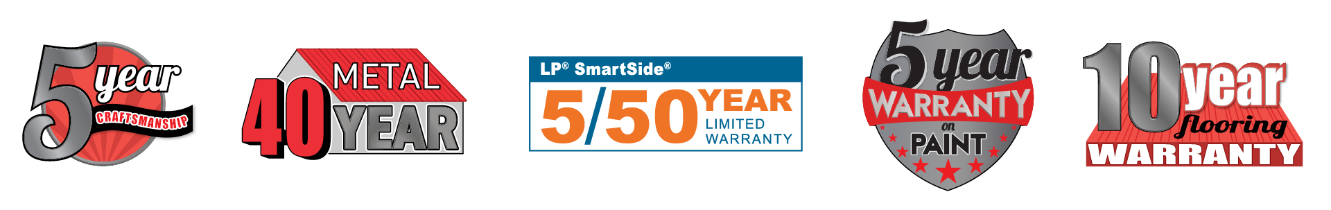 A set of logos for a warranty including a 10 year warranty