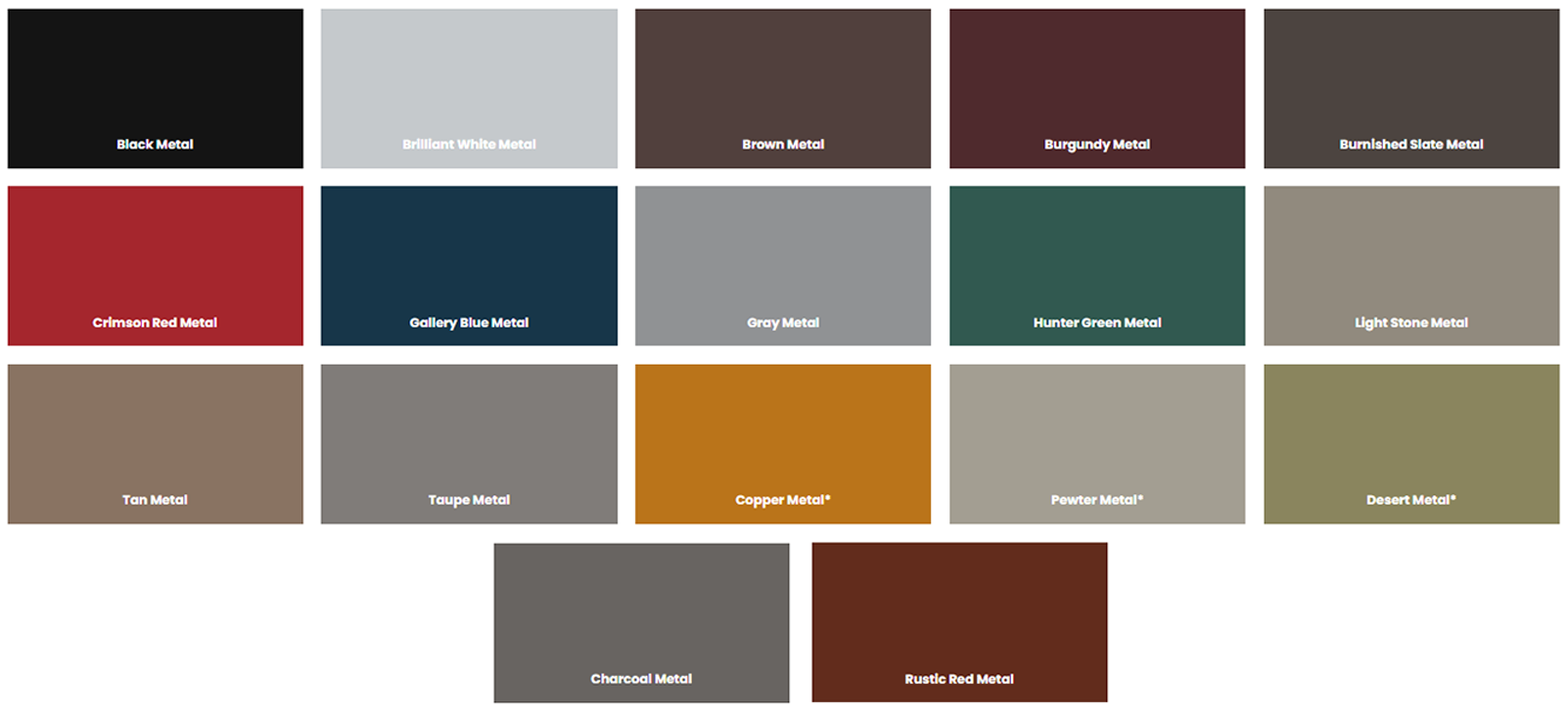 A variety of colors are shown on a white background.