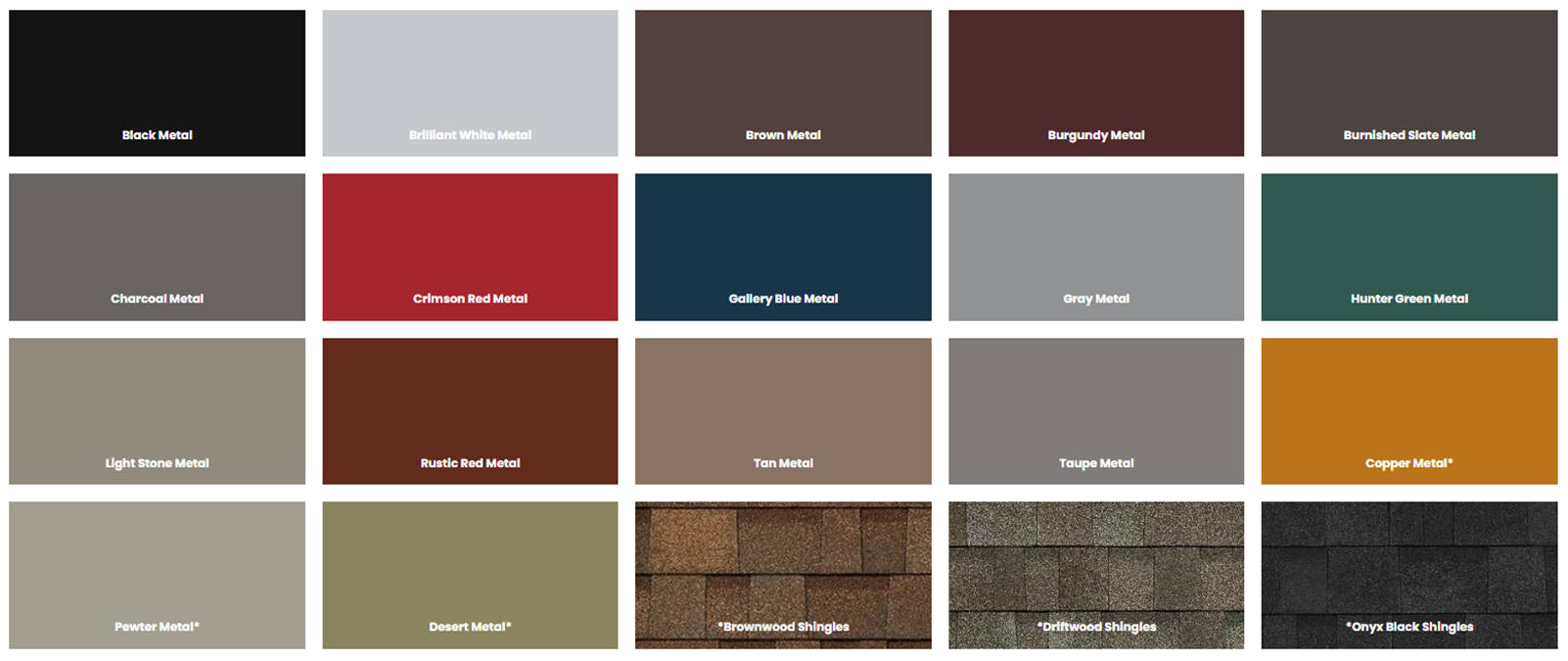 There are many different types of roofing materials and colors.