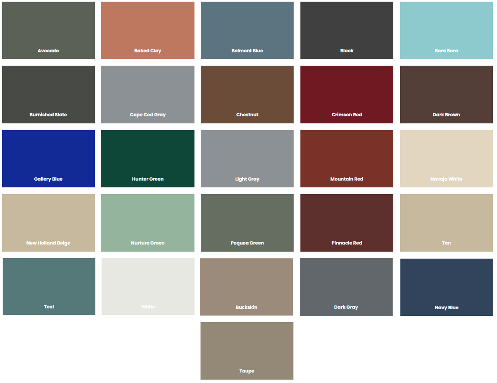 A variety of colors are displayed on a white background