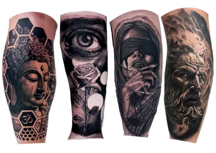 Four Tattooed Forearms With Monochrome Spiritual — Tattoo Inc Studio In Broadbeach, QLD