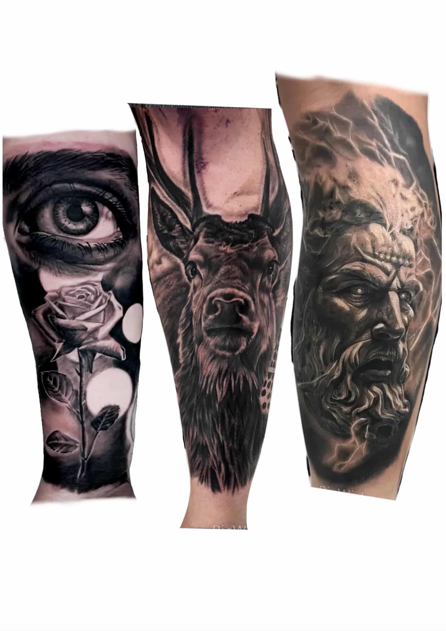 Three Black-and-gray Tattoo Sleeve Designs: A Eye, a Bat Face — Tattoo Inc Studio In Broadbeach, QLD
