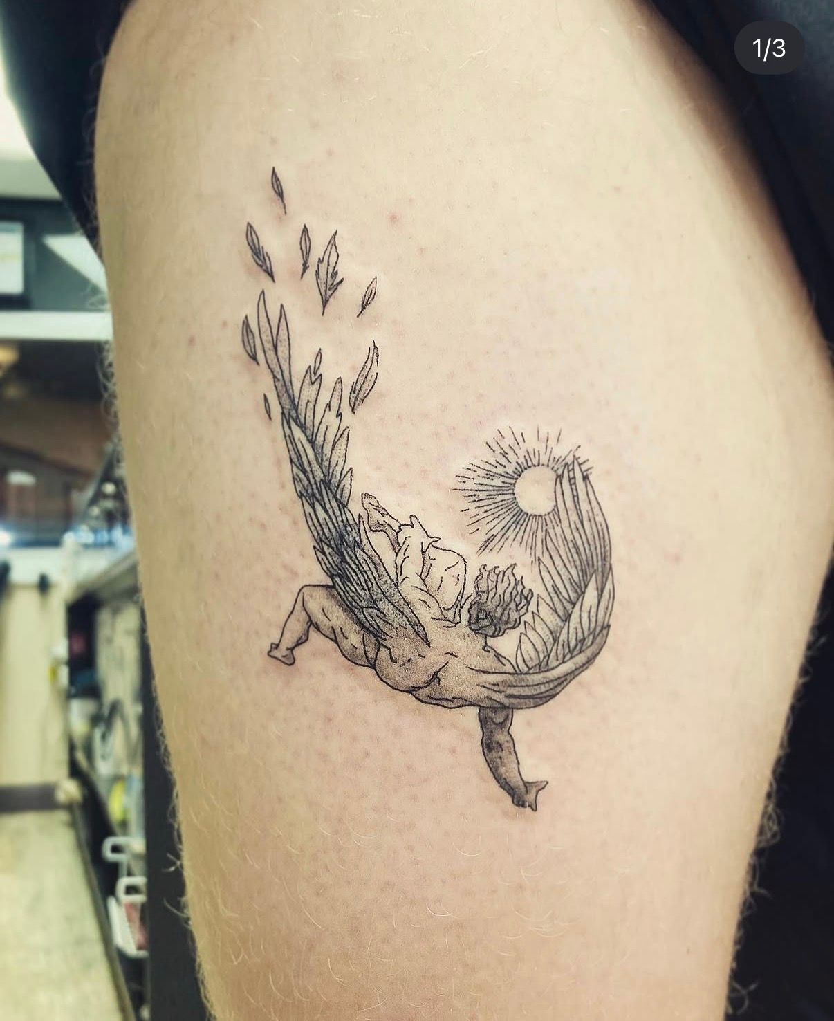 Black-and-white Tattoo of a Bird Taking Flight — Tattoo Inc Studio In Broadbeach, QLD