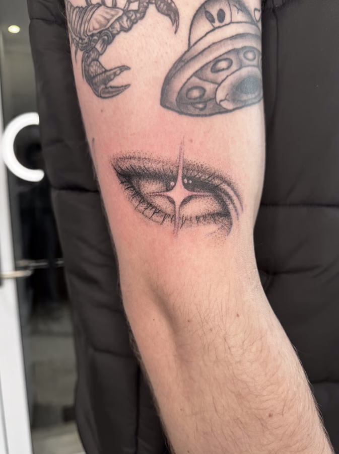 Close-up of a Tattooed Forearm With Black-and-gray Eye — Tattoo Inc Studio In Broadbeach, QLD