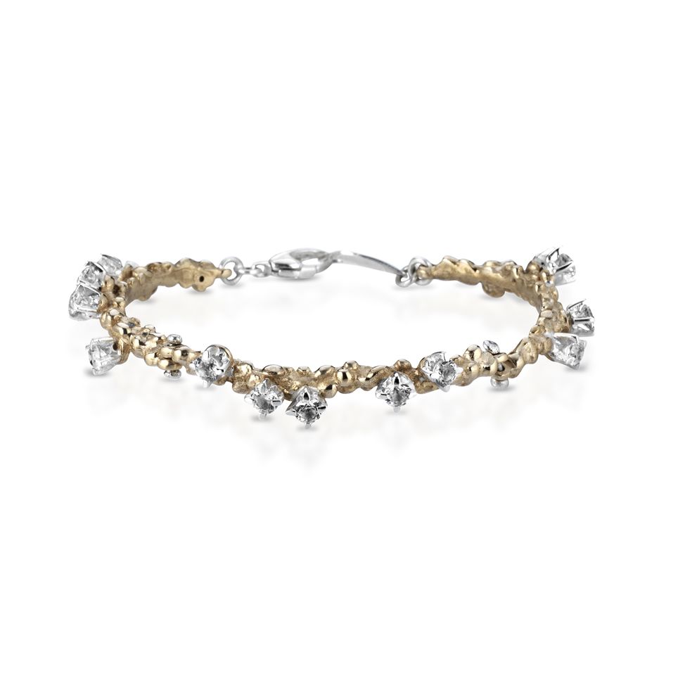 Bronze, silver and white topaz bracelet